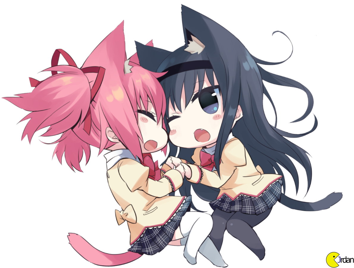 Madoka Magica Cats In A Box By Lolifox-d3gcogr Mahou - Pink Cat Girl Chibi (1220x915), Png Download