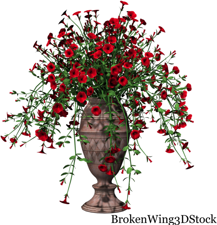 Potted Petunia-red01 By Brokenwing3dstock - Red Flower Pot Png (894x894), Png Download