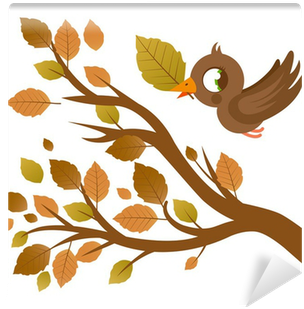Cute Bird In Autumn Flying And Tree Branch With Dry - Vector Graphics (400x400), Png Download