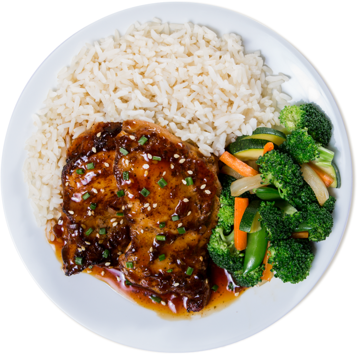 Korean-style Bbq Chicken - Steamed Rice (1024x1024), Png Download
