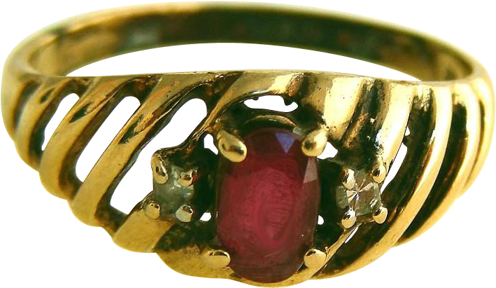 10k Vintage Ruby Ring, Diamond Accents, Open Grill, - Pre-engagement Ring (708x708), Png Download