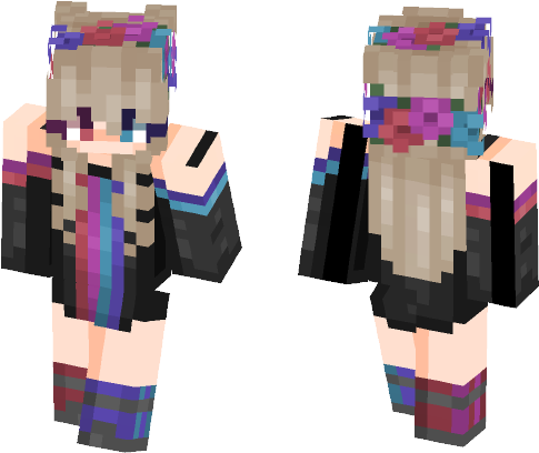 Flower Crowns~ Kyria - Ombre Hair Minecraft Girl Skin (584x497), Png Download