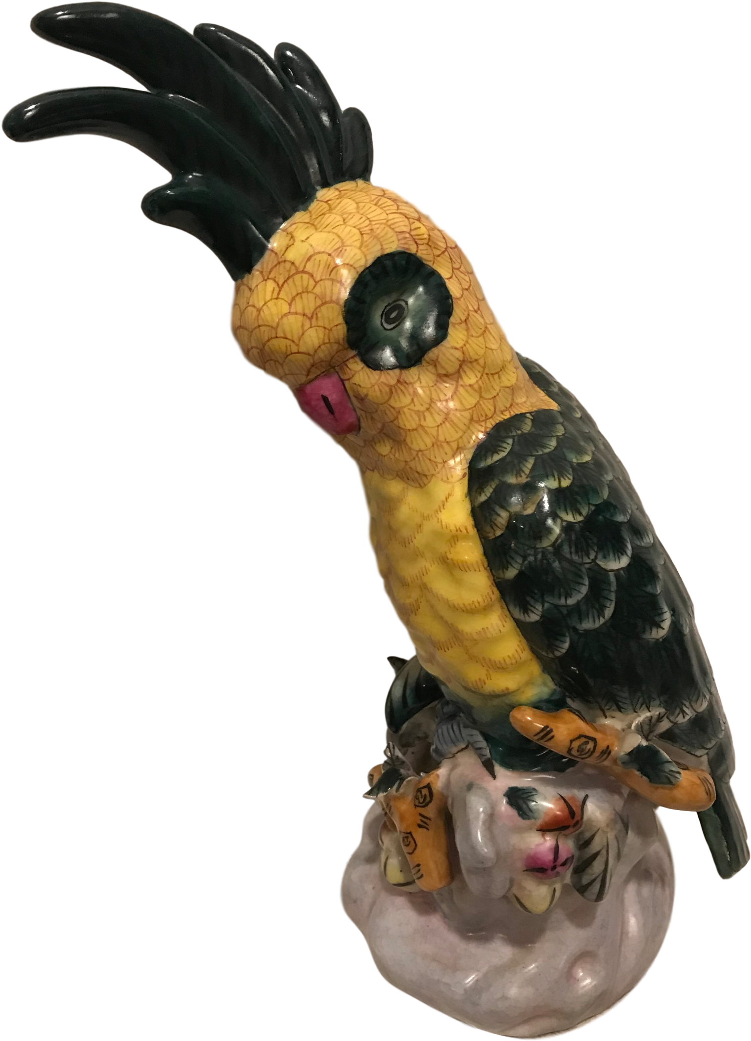 Vintage Chinoiserie Majolica Ceramic Bird Parrot Cockatoo - Ceramic (1664x2306), Png Download