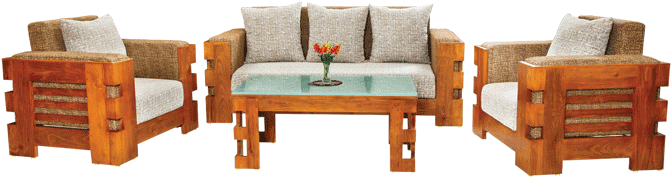 Wooden Sofa Png - Wooden Sofa Set Png (700x350), Png Download