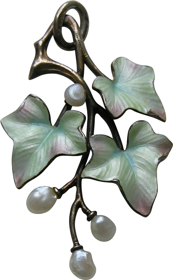 Antique Iridescent Enameled Ivy Leaves Pearl Silver - Silver (1111x1111), Png Download