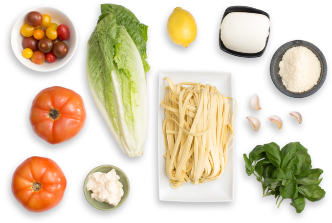 Fresh Fettuccine Pasta With Summer Tomato Sauce & Caesar-style - Salad Ingredients Png (700x477), Png Download