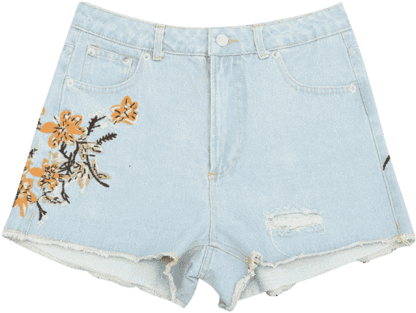 Trendy Destroyed Cutoffs Floral Embroidered Denim Shorts - Shorts (450x600), Png Download