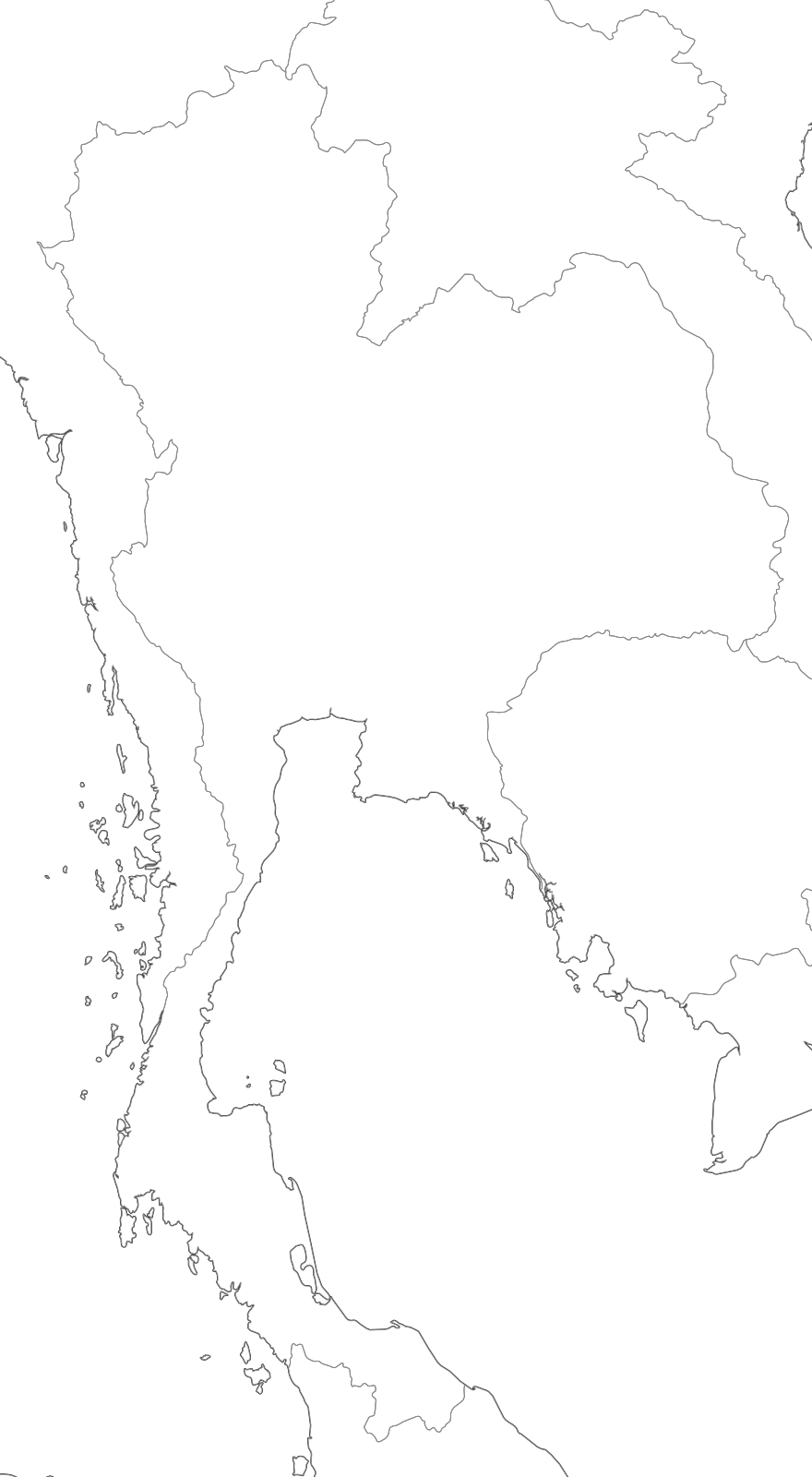 Large Thailand Blank Map With Borders And Coasts Outlines - Thailand (880x1600), Png Download