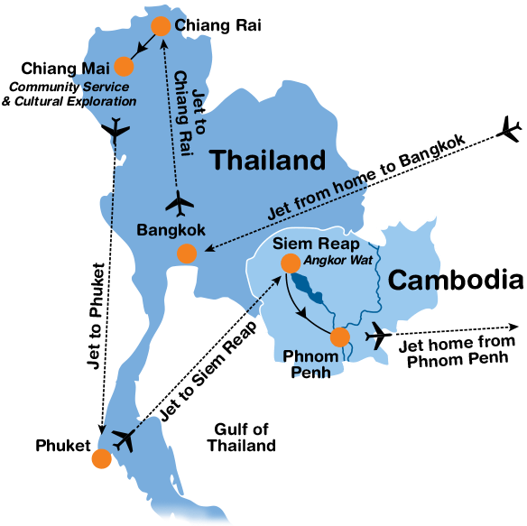 Itinerary Map For Adventure Thailand - Thailand Map Itinerary (584x583), Png Download