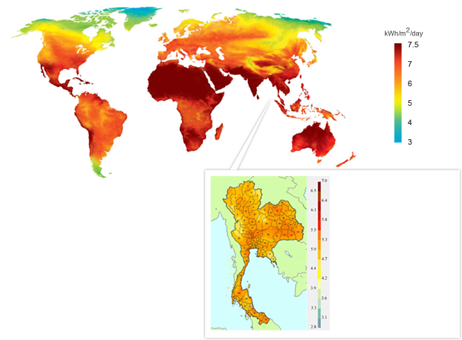 Thailand Map Of Potential Solar Power - World Map (665x489), Png Download