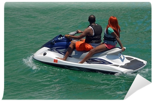 Afro-american Couple Riding On A Jet Ski Wall Mural - Ski (400x400), Png Download