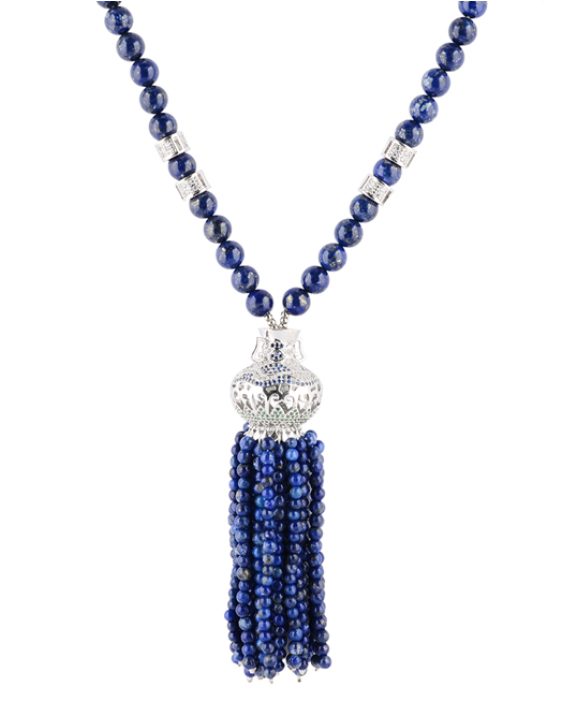 Mirco-pavé And Lapis Lazuli Bead Necklace - Caballero Rosario En Acero Inoxidable (700x700), Png Download
