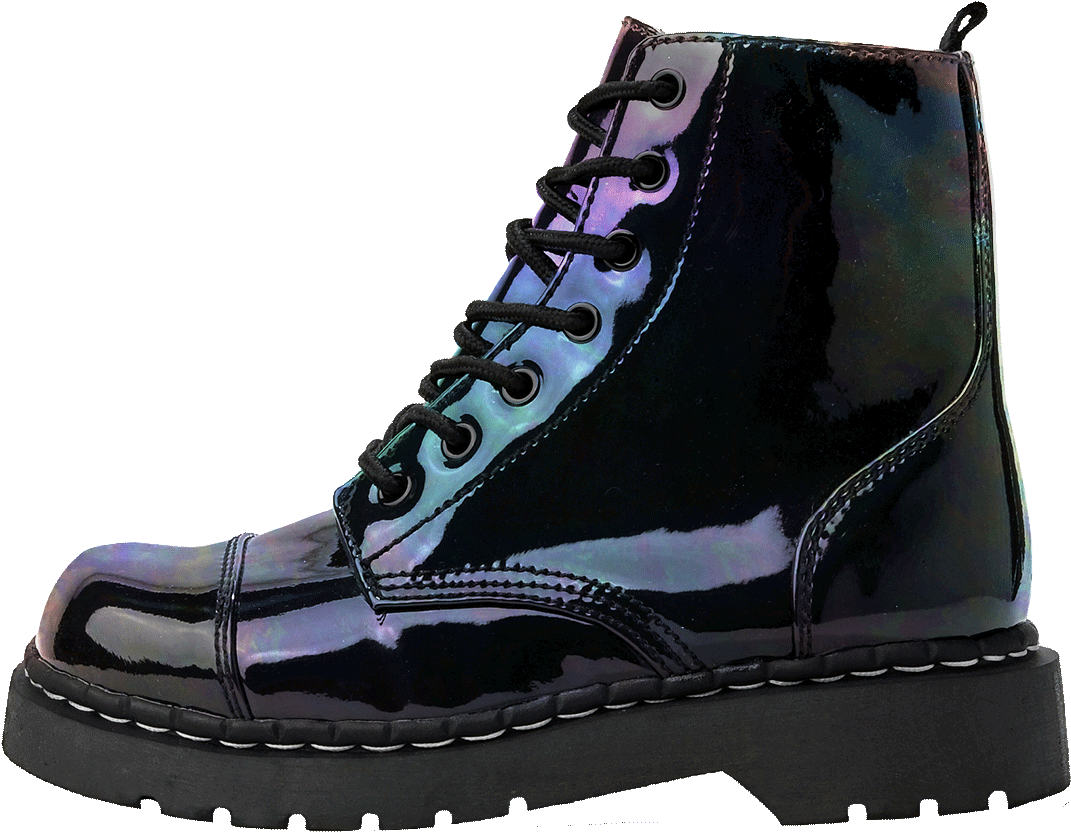 Iridescent Black Vegan Combat Boots - Black Iridescent Boots (1096x876), Png Download