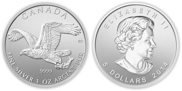 Silver Canadian Bald Eagles - 5 Dollar Canada Bald Eagle (600x300), Png Download