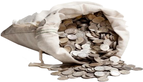Bag Of 90% Silver Coins - Silver Coins In A Bag Transparent (600x393), Png Download