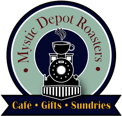 Mystic Depot Roasters Coffee House, Nostalgic Fare, - Gift Shop Cafe Logo (396x398), Png Download