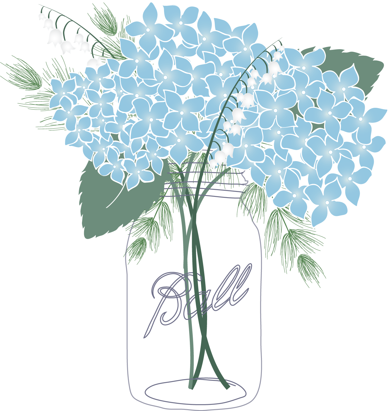 Mason Jar Clipart Pink Hydrangea - Mason Jar With Flowers Png (1328x1403), Png Download