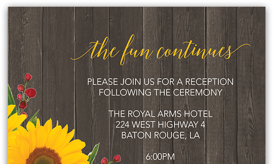 Wedding Invitation Rustic Sunflower Country Barn Wood - Wedding Invitation (1368x855), Png Download