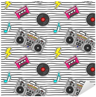 Seamless Pattern With Pop Art Stickers With Tape Recorder, - Cassette Tape (400x400), Png Download