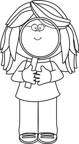 Black And White Girl Holding A Magnifying Glass Clip - Magnifying Glass Clipart Black And White (277x500), Png Download