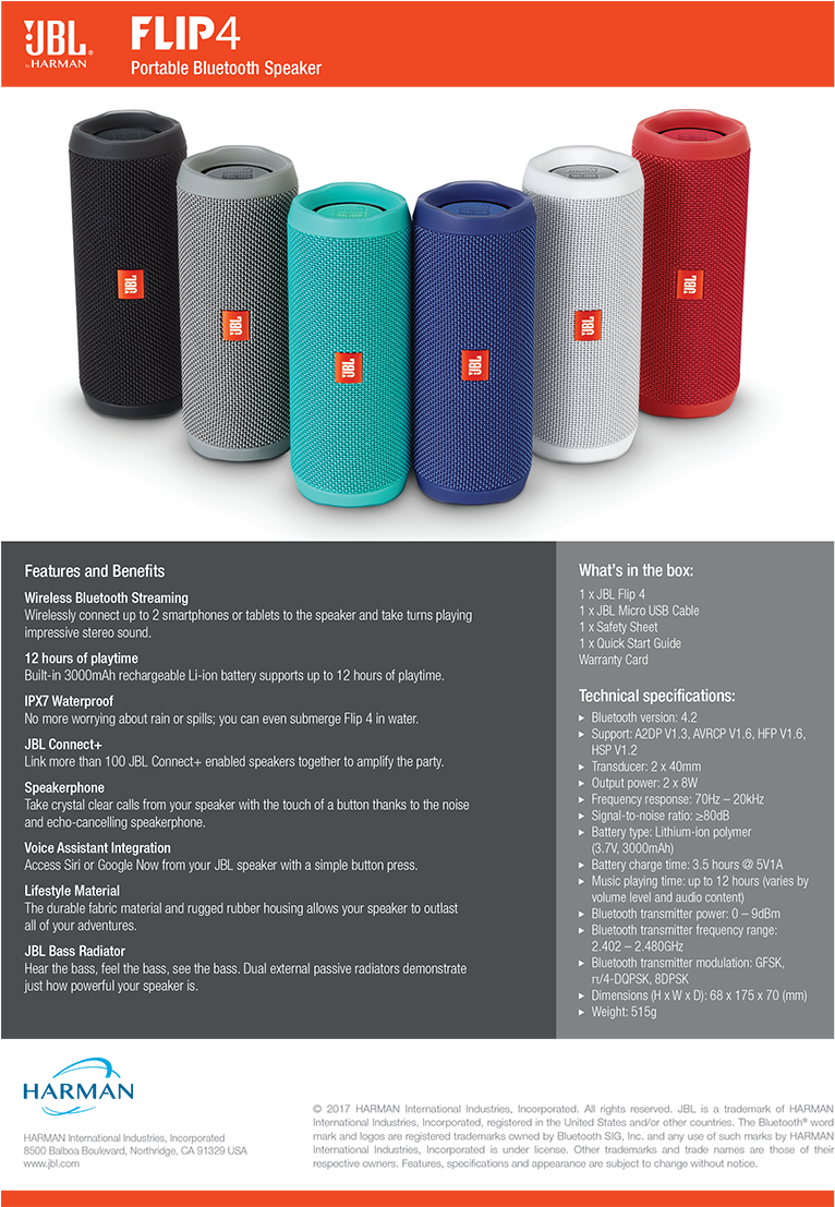 Overview - Jbl Flip 4 Warranty Card (896x1106), Png Download