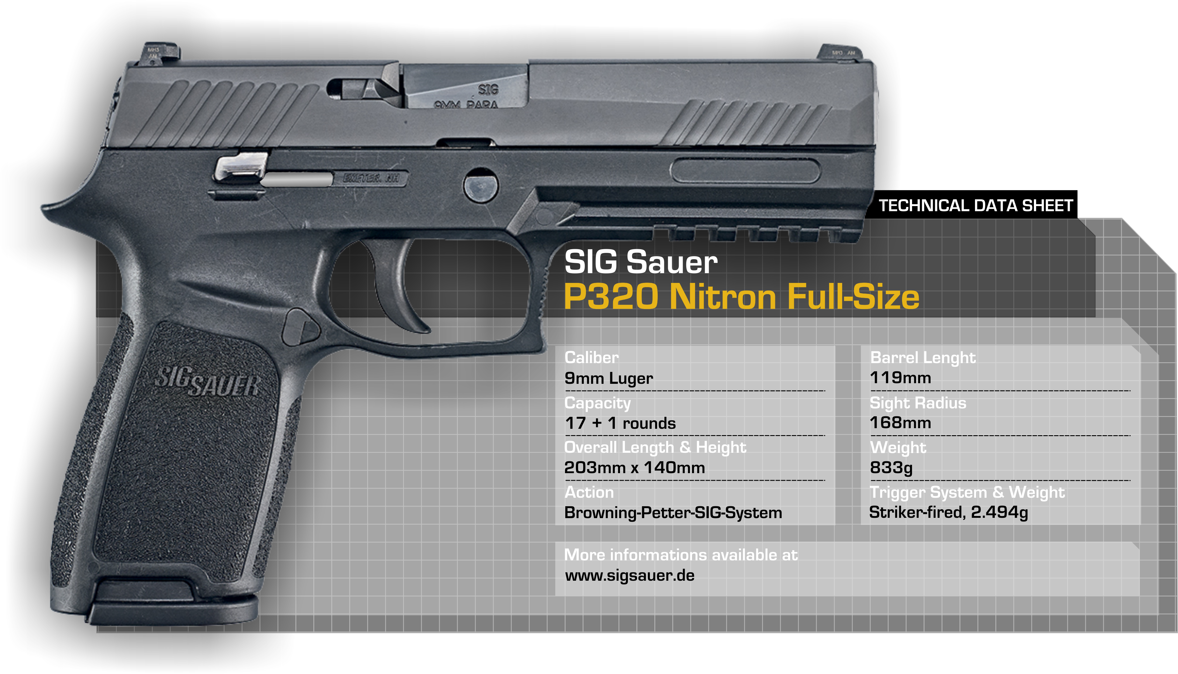 The Sig Sauer P320 Is A Semi-automatic Pistol Made - Armalaser Green Laser/flx Finger Touch For Sig Sauer (3912x2316), Png Download
