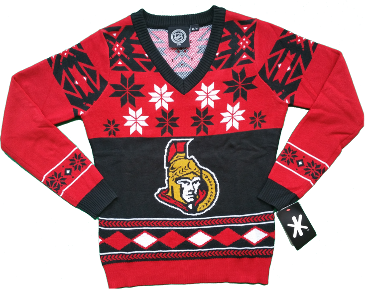 Ottawa Senators Womens Big Logo Ugly Christmas Sweater - Ottawa Senators Womens Big Logo V-neck Sweater Medium (735x582), Png Download