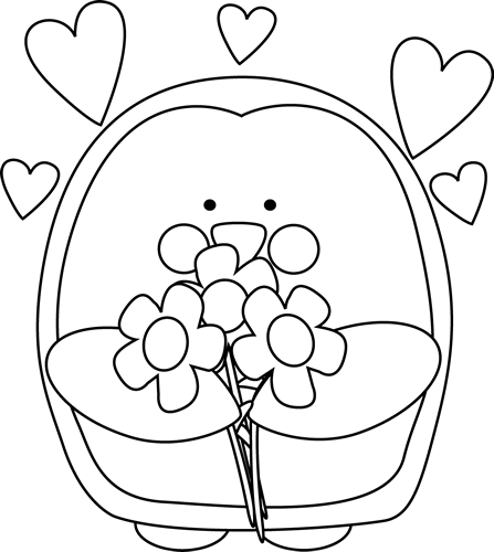 Penguin Clip Art Black And White - Valentine's Day (447x500), Png Download