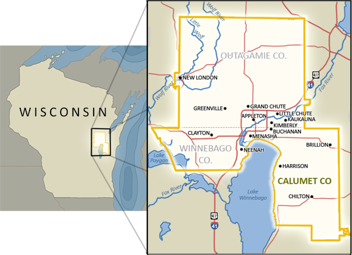 Fox Cities Regional Partnership Service Area - Fox Cities Region (714x517), Png Download