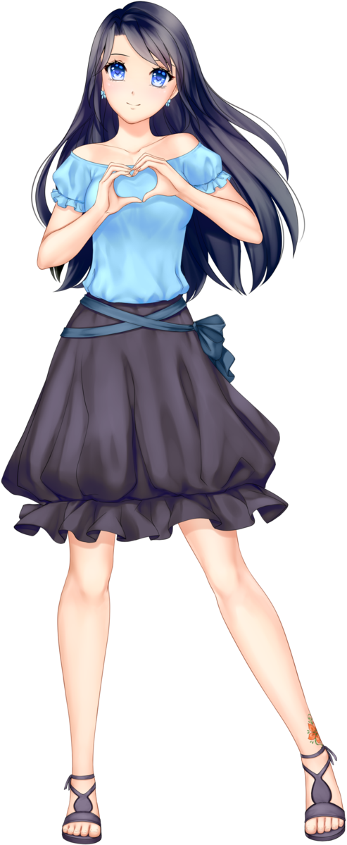 Anime Girl With Black Hair Long Hair Himari Kobayashi - Hair (939x1280), Png Download