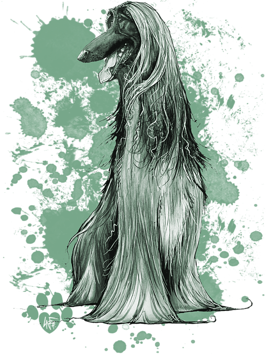 Green Paint Splatter Afghan Hound By John - Throw Pillow (525x700), Png Download
