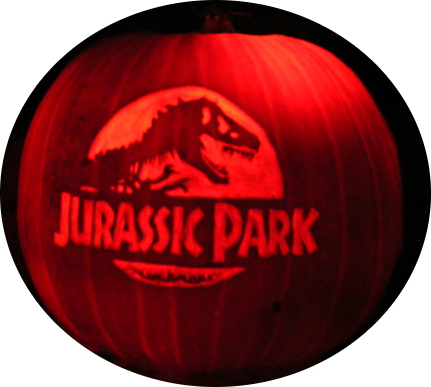 Jp Halloween Pumpkin - 3d Jurassic Park Logo (431x387), Png Download