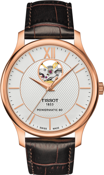 Tissot Tradition Powermatic 80 Open Heart (555x840), Png Download