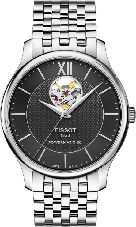 Tissot Tradition Powermatic 80 Open Heart Watch With - Tissot T063 907.11 058.00 (555x840), Png Download
