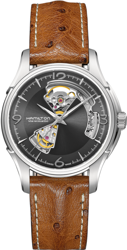 Jazzmaster Open Heart Auto - Hamilton Jazzmaster Open Heart Automatic Brown Leather (551x840), Png Download