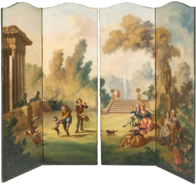 Antique French Painted Screen - Canvas (520x480), Png Download