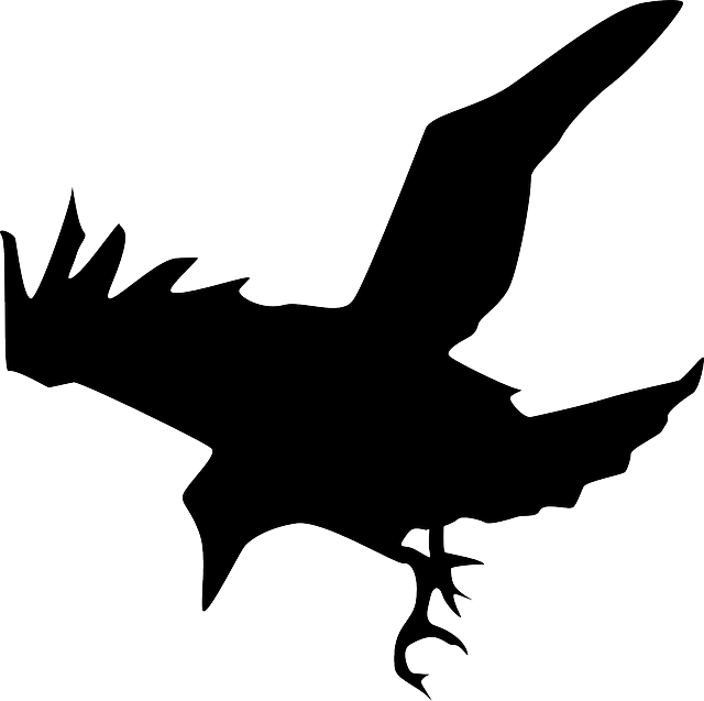 Flat, Sketch, Silhouette, Cartoon, Down, Eagle, Spring - Crow Flying Clipart (640x637), Png Download