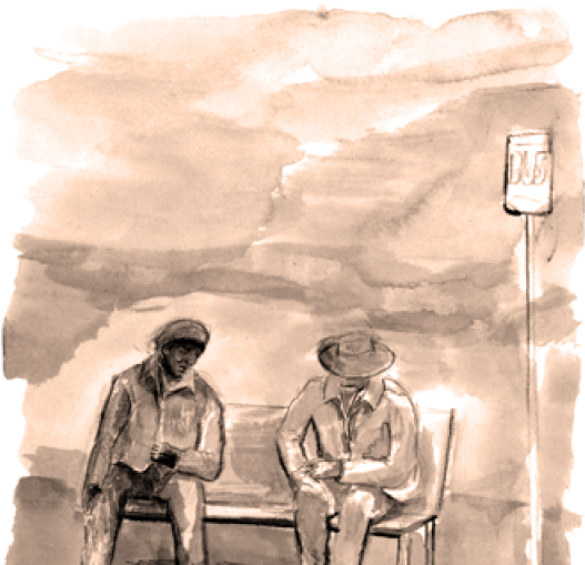 At Sunrise Along The Congress, A Street Woman Didn't - Painting (540x525), Png Download