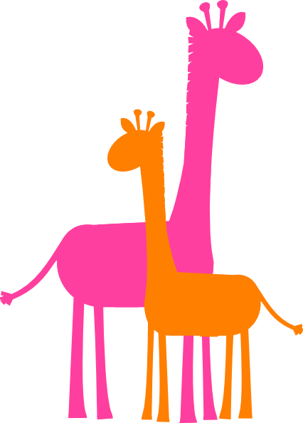 Vector Black And White Library Giraffe Clipart Outline - Mommy And Baby Animal Clipart (426x594), Png Download