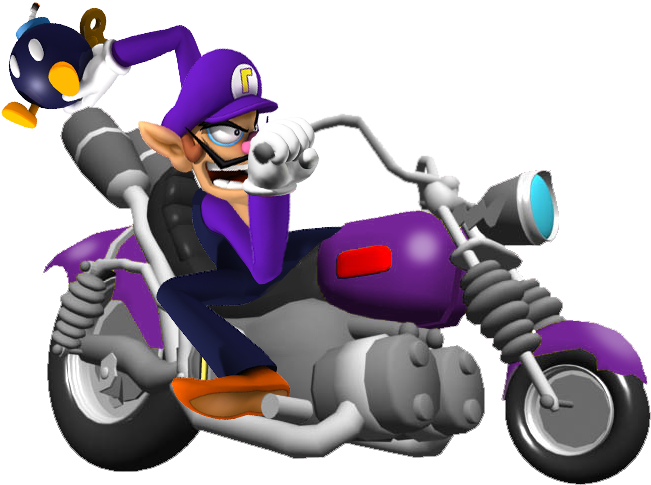 Waluigi Throwing An Bomb-omb In The Wario Bike Mario - Waluigi Mario Kart Png (694x527), Png Download