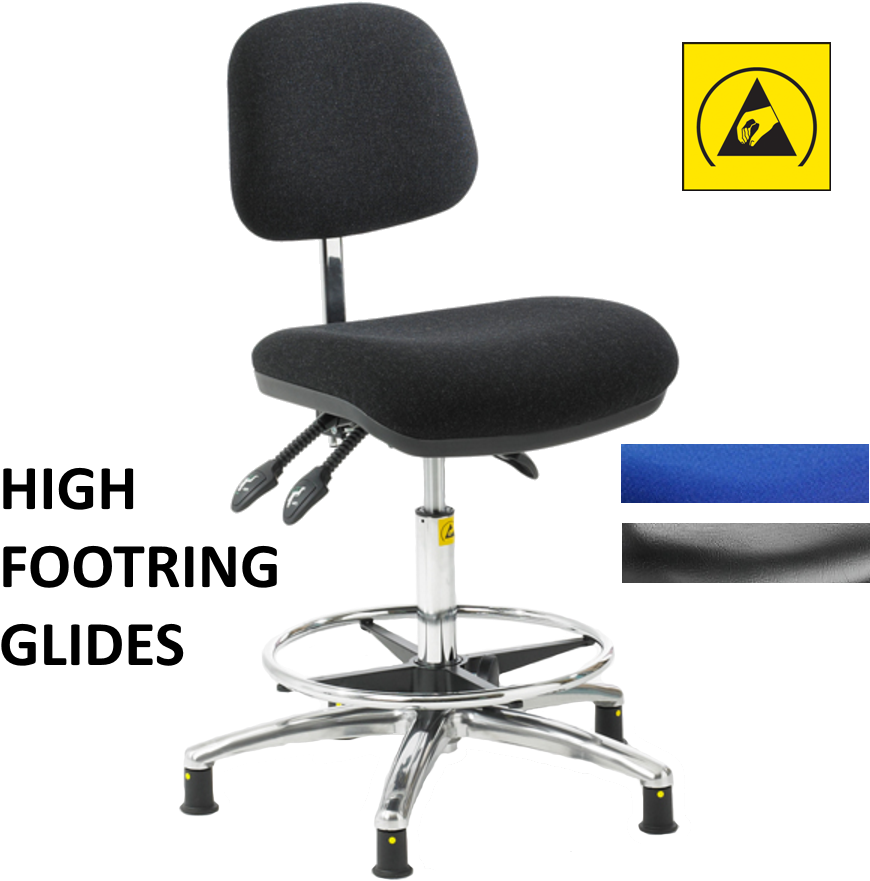 Anti-static Ergonomic Chair High/footring/glides - Static Dissipative High Ergonomic Chair (900x900), Png Download