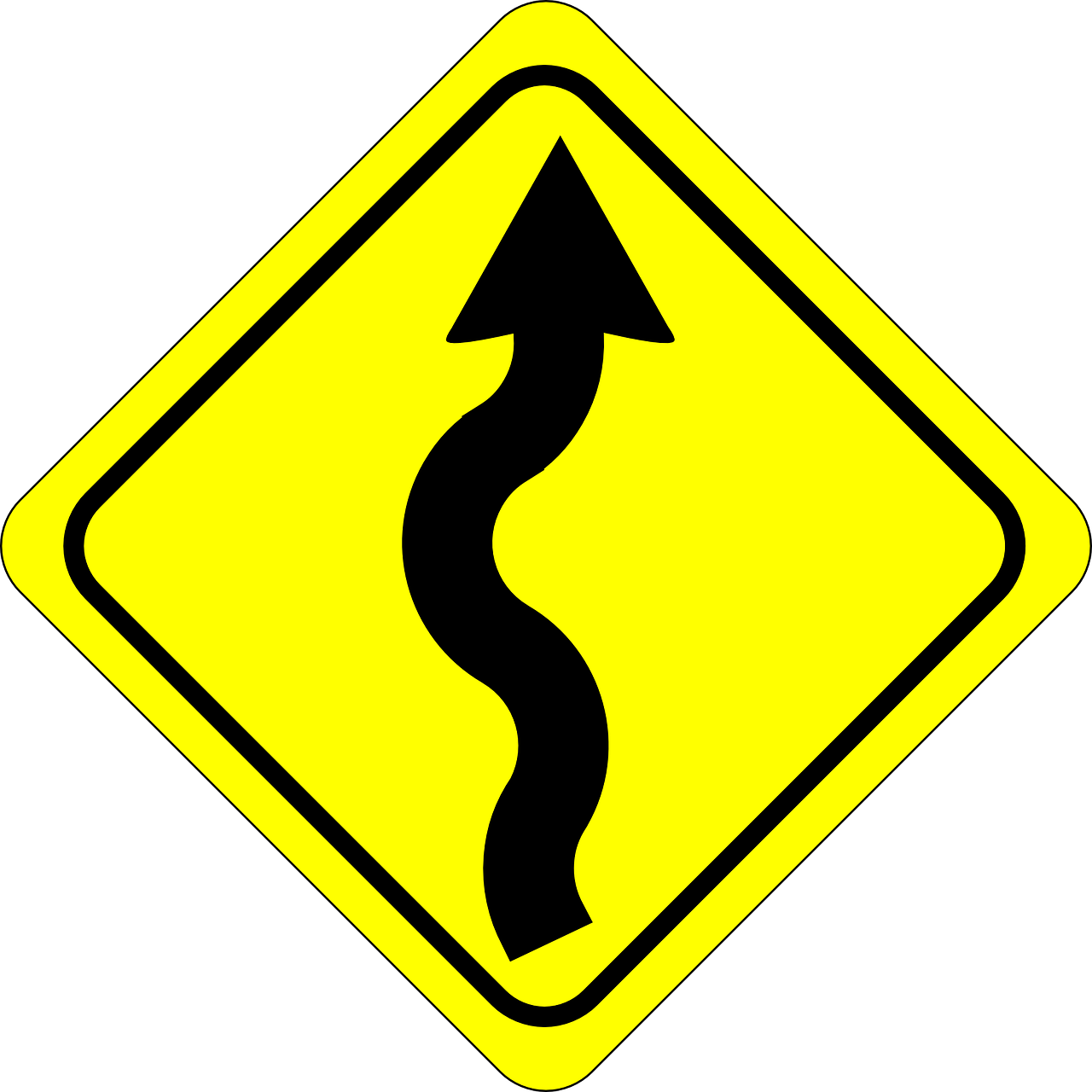 Png Road Traffic Freeway Highway Drive Driving - Curvy Road Ahead Sign (640x640), Png Download
