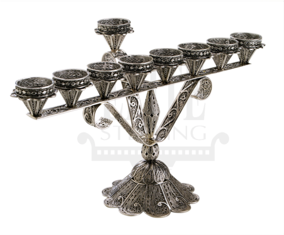 Close Filigree Silver Chanukah Menorah (585x780), Png Download