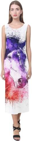Watercolor Horse Phaedra Sleeveless Open Fork Long - Watercolor Horse Pillow Case (500x500), Png Download