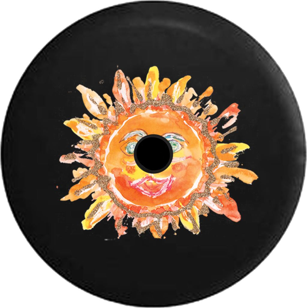 Jeep Wrangler Jl Backup Camera Watercolors Smiling - Watercolors Smiling Sunshine Spare Tire Cover Black (1024x1026), Png Download
