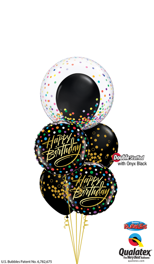 Birthday Black & Gold Confetti Balloon Bouquet Consists - Qualatex (498x853), Png Download