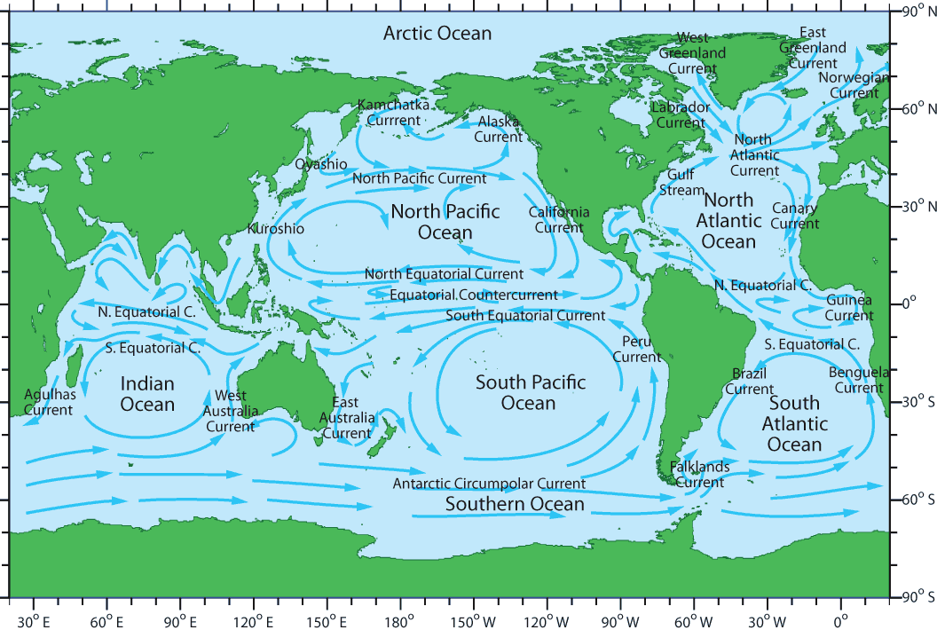 World Oceans Currents Map (1056x710), Png Download