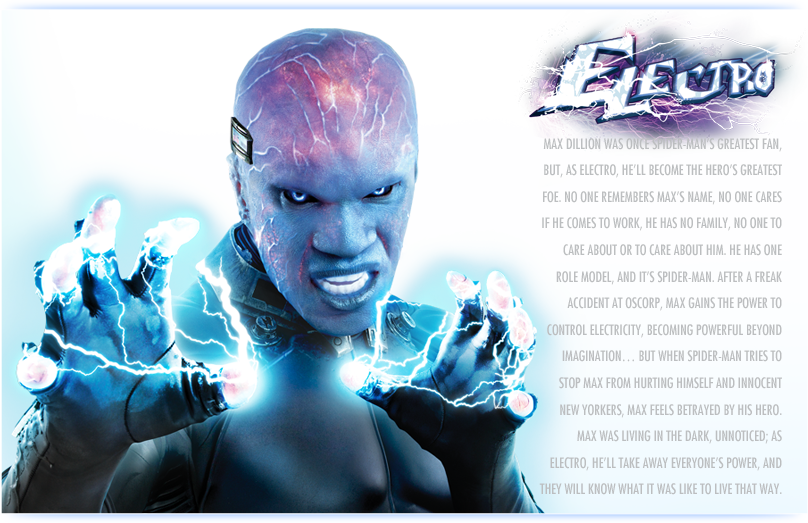 Character Bios Electro - Amazing Spider-man 2 - Electro Poster 22 X 34in (808x523), Png Download