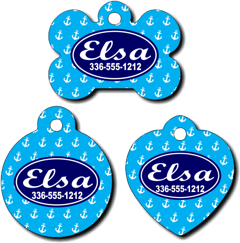 Personalized Blue Anchor Background Pet Tag For Dogs (500x503), Png Download