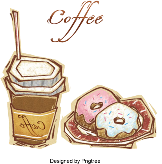 Beautiful, Lovely, Cartoon, Hand-painted, Coffee, Leisure, - 食物 素材 裝飾 邊框 (640x640), Png Download